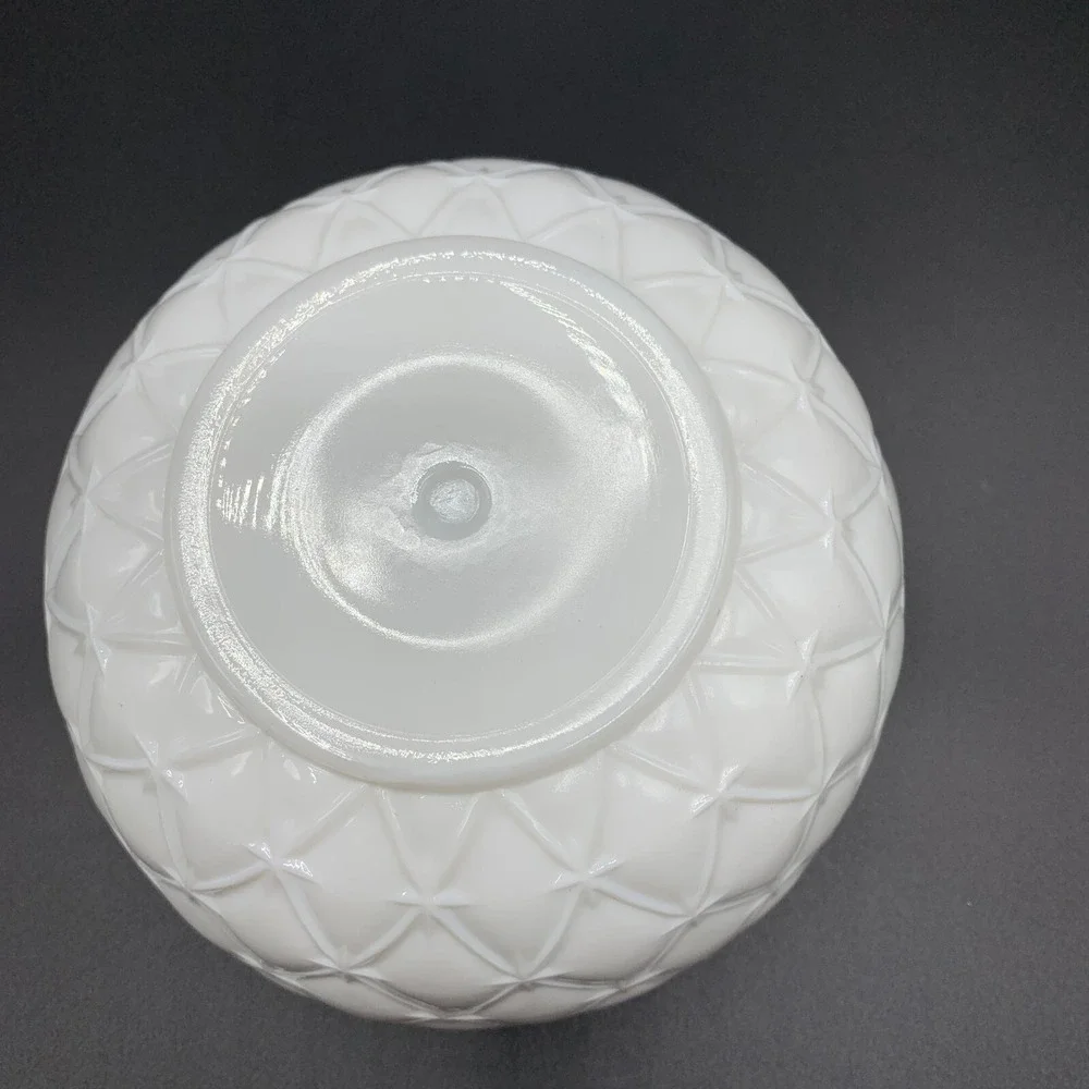 Indiana Rose Bowl White Milk Glass Duette Diamond Quilt Ruffle Edge Candy Dish